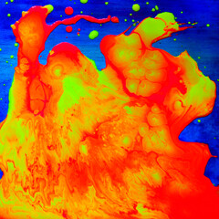 multicolored watercolor abstraction, paint divorces, abstract neon spots on a white background, iridescent colors, square image, free space