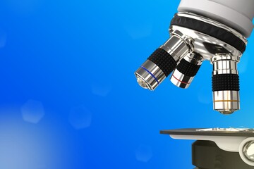 physic discovery concept, object 3D illustration -  lab hi-tech scientific microscope on gradient background