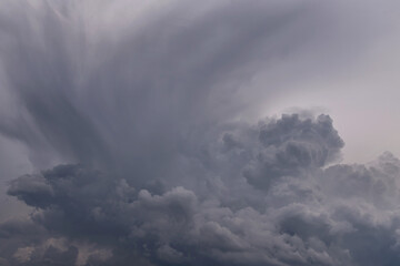 Epic Dramatic Storm sky, dark grey blue clouds background texture, thunderstorm, tornado	
