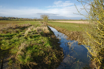 River Tove in Northamptonshire, England, UK on a beautiful sunny day with blue sky in January.