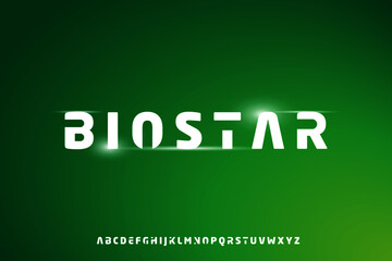 Biostar, uppercase bold font. futuristic modern space illustration vector.