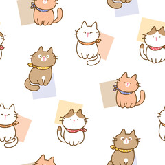 Obraz premium Seamless Pattern with Cartoon Cat Illustration Design on White Background