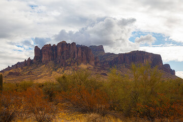 Superstition Mountain in Clouds