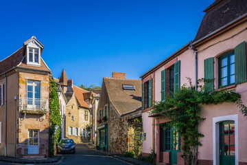 the quaint streets in the small medieval village of Herisson, situated in Auvergne (France)