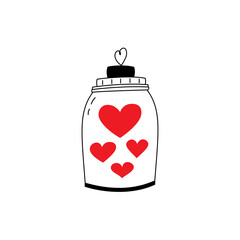 Obraz premium Vector concept illustration of red hearts inside the jar. Graphic linear style.