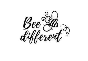 We bee-long together phrase with doodle bee on white background. Lettering poster, valentines day card design or t-shirt, textile print. Romantic quote placard.