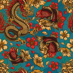 Buntes nahtloses Muster der japanischen Artweinlese © DGIM studio