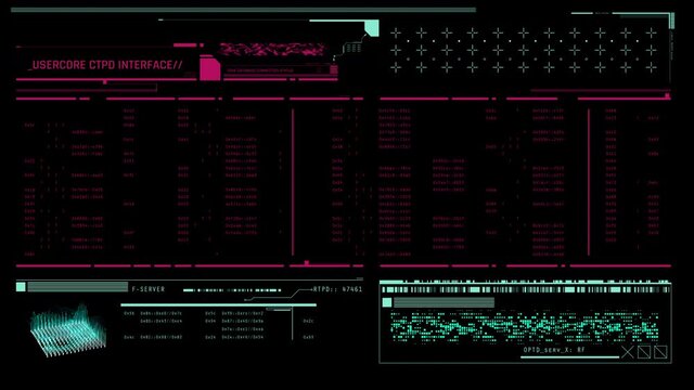 Computer interface with hacking in progress, cybercrime, data theft, security. Computer hacking attack visualization