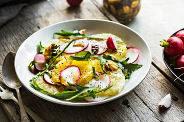 Orange with Rocket and Radish Salad with Herbs and Spice Olive  oil
