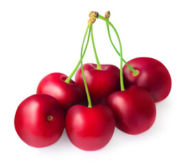 Red Cherry  berries isolated on white background.  Fresh Cherry  closeup
