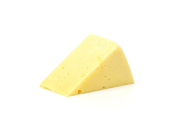 Piece of hard cheese on isolated white
