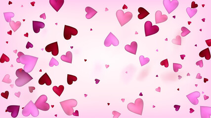 Flying Hearts Vector Confetti. Valentines Day Romantic Pattern. Modern Gift, Birthday Card, Poster Background Valentines Day Decoration with Falling Down Hearts Confetti. Beautiful Pink Glitter