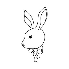 Easter rabbit outline style illustrarion. Cute bunny illustration