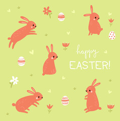 Happy Easter. Holiday card with rabbit