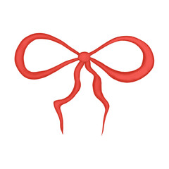 Red-brown watercolor bow. Hand-painted satin ribbon gift bow on white background. Holiday, gift symbol. Icon. For design, printing of cards, invitations.