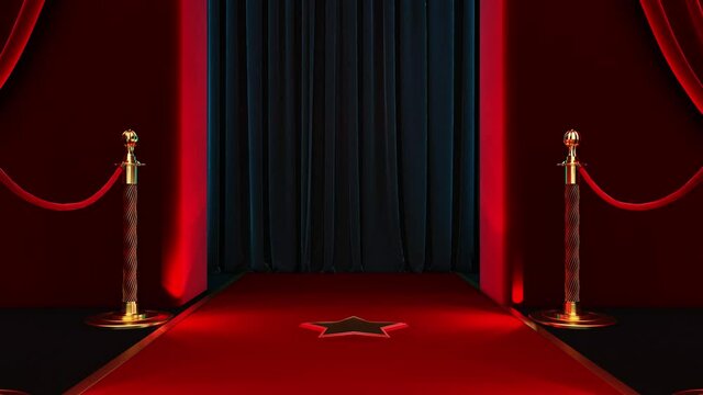 Red Carpet festival scene animation. Red carpet and pillars with red ropes.