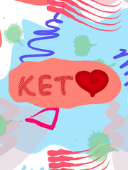 Low carb high fat white collage lettering. Keto diet flat hand drawn illustration.