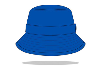 Blank Blue Bucket Hat Template on White Background, Vector File