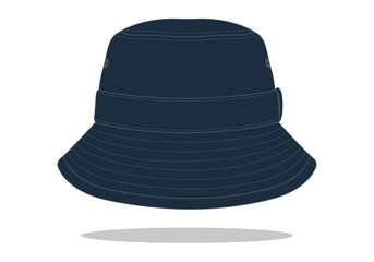 Blank Navy Blue Bucket Hat Template on White Background. Vector File.