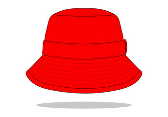 Blank Red Bucket Hat With Edge Wrap Brim Cap Template Vector.