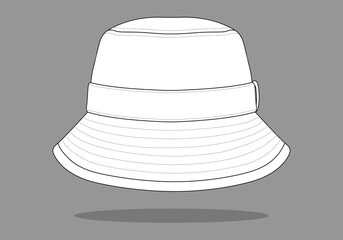 Blank White Bucket Hat With Edge Wrap Brim Cap Template Vector.