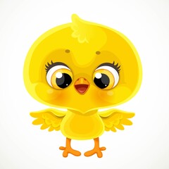 Cute cartoon yellow chicken isolated on a white background