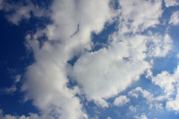 Large white clouds in the blue sky.