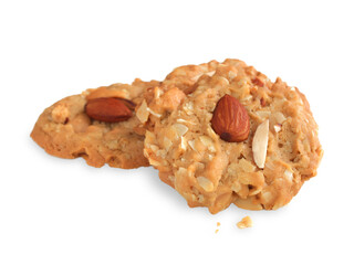 Almond Cookies with Cashew Nut (Macro shot), Isolated on white background, Food containing trans fat have negative health effects, Homemade bakery in holiday for festive or party.