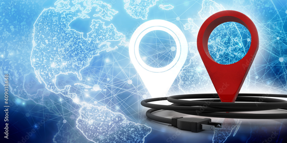 Poster 3d rendering red map pointer