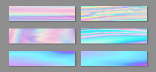 Hologram bright flyer horizontal fluid gradient princess backgrounds vector set. Romantic