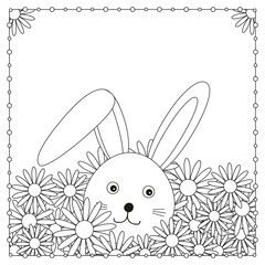 Cute bunny and flowers. Coloring page.