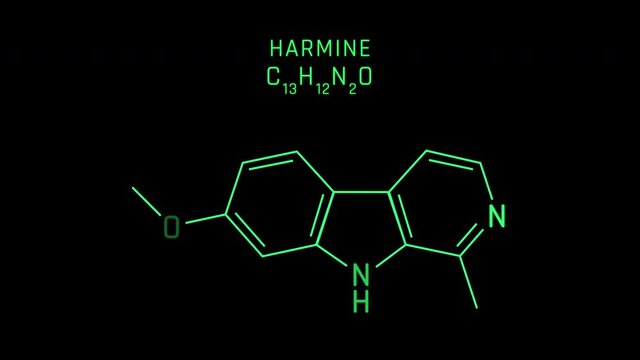 Harmine Molecular Structure Symbol Neon Animation on black background