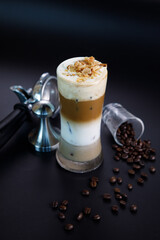 coffee on top with cream and caramel