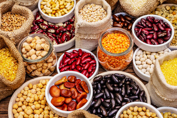 Assorted different types of beans and cereals grains
