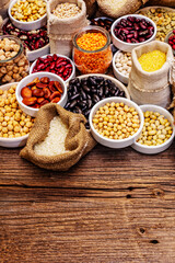 Assorted different types of beans and cereals grains