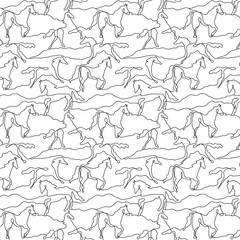Pattern with linear horse outlines black. Vector illustration for backgrounds, textile, wallpapers and other designs.