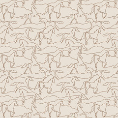 Pattern with linear horse outlines black. Vector illustration for backgrounds, textile, wallpapers and other designs.