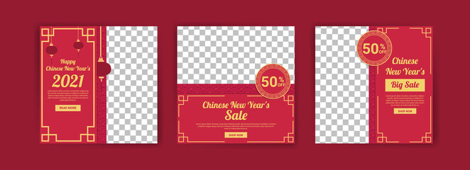 Chinese New Year 2021. Year of the Ox. Social media post template for digital marketing and sales promotion in Chinese New Year 2021. Sales ad for chinese new year .