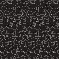 Pattern with white linear horse outlines. Vector illustration for backgrounds, textile, wallpapers and other designs.