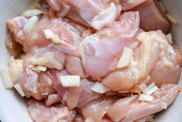 Fresh chicken fillet with onions