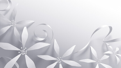 紙の花とリボンの装飾された背景　Paper flower and ribbon mono
