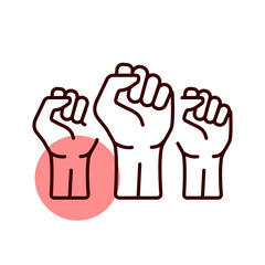 Three clenched fists raised in protest vector icon
