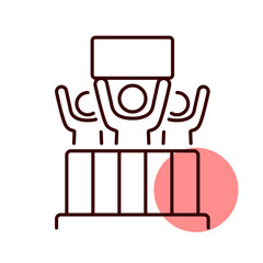 Crowd of people with placard control barrier icon