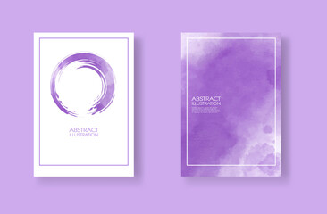 Cards with watercolor elements set. Hand drawn banner element on purple background.