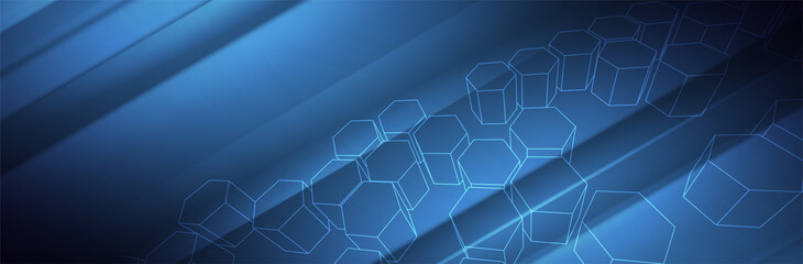 Obraz na płótnie Canvas Blue technology background. 3d hexagon shapes. Futuristic vector illustration