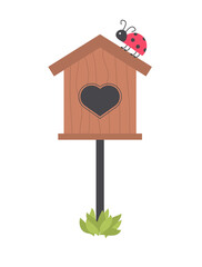 Spring vector card with wooden birdhouse.