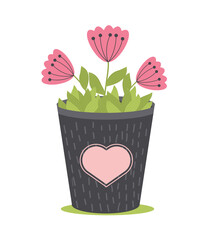 Spring Flowers In Pots, Isolated On White Background