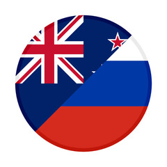 round icon with new zealand and russia flags	
