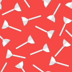 Toilet plunger seamless pattern on red background.