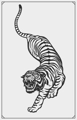 Beautiful tiger walking. Logo example. Print design for t-shirt.